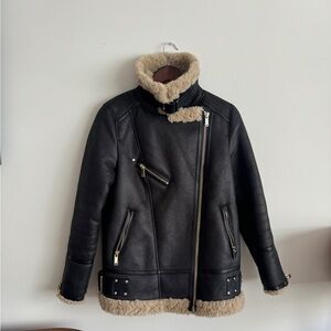 faux leather shearling aviator jacket